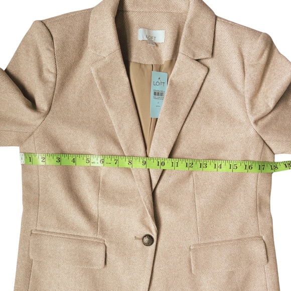 Fall Classic Jacket LOFT Camel Herringbone Blazer with Elbow Patches Sz 4P - Picture 6 of 12